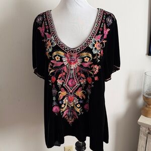 Johnny Was XL Velvet Embroiderer Tunic Blouse
